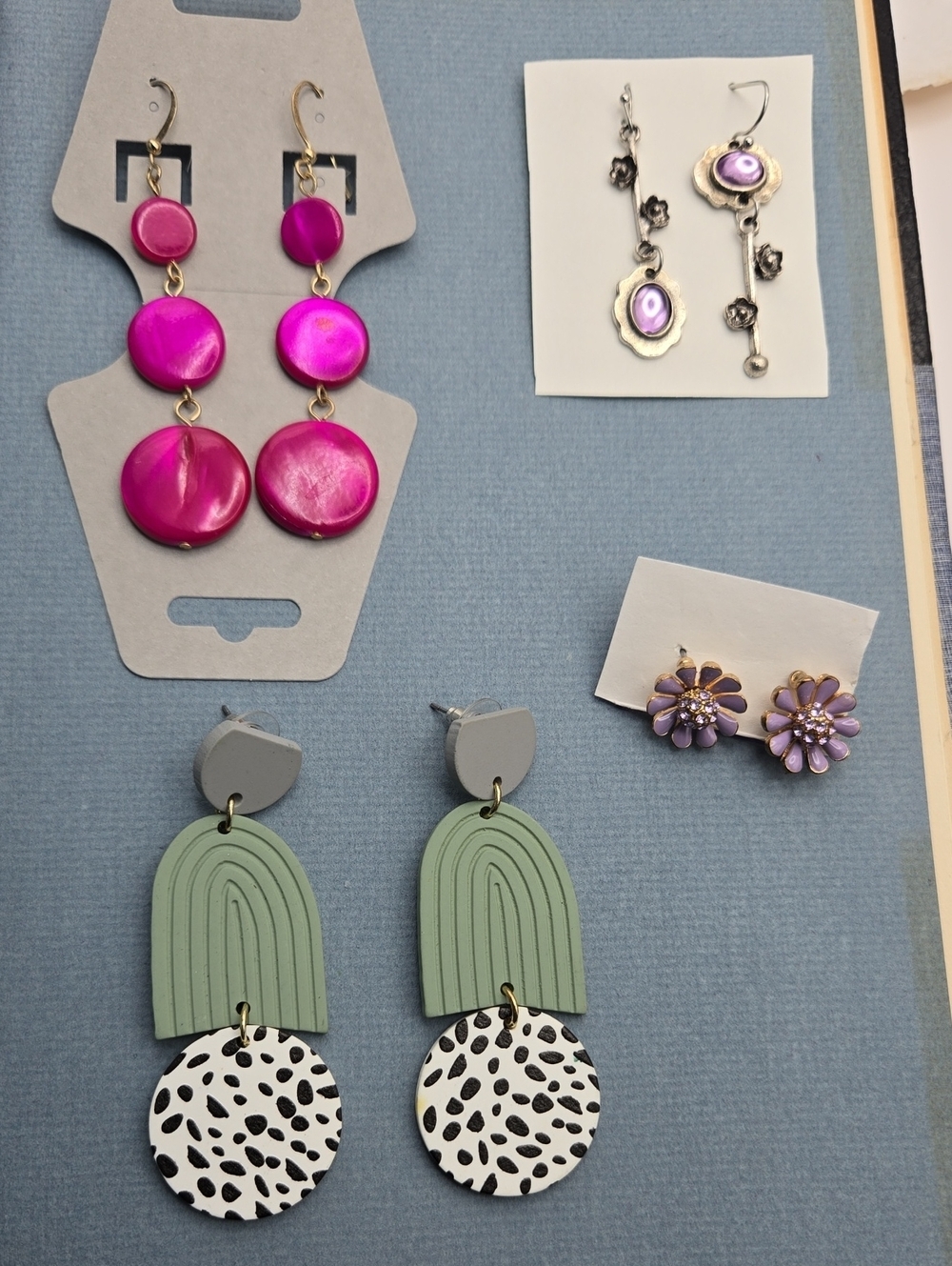 Pink MOP Shell Purple Green Sunmer Earrings Bundle Of 4